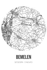 Abstract street map of Bemelen located in Limburg municipality of Eijsden-Margraten. City map with lines
