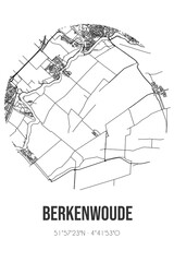 Abstract street map of Berkenwoude located in Zuid-Holland municipality of Krimpenerwaard. City map with lines