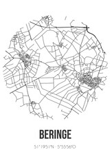 Abstract street map of Beringe located in Limburg municipality of Peel en Maas. City map with lines