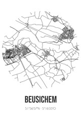Abstract street map of Beusichem located in Gelderland municipality of Buren. City map with lines