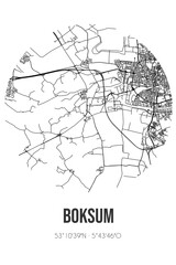 Abstract street map of Boksum located in Fryslan municipality of Waadhoeke. City map with lines