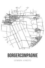 Abstract street map of Borgercompagnie located in Groningen municipality of Midden-Groningen. City map with lines