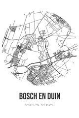 Abstract street map of Bosch en Duin located in Utrecht municipality of Zeist. City map with lines