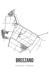 Abstract street map of Breezand located in Noord-Holland municipality of Hollands Kroon. City map with lines