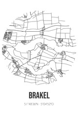 Abstract street map of Brakel located in Gelderland municipality of Zaltbommel. City map with lines