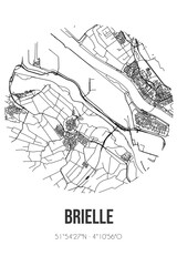 Abstract street map of Brielle located in Zuid-Holland municipality of Brielle. City map with lines
