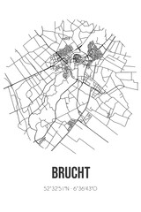 Abstract street map of Brucht located in Overijssel municipality of Hardenberg. City map with lines