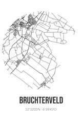 Abstract street map of Bruchterveld located in Overijssel municipality of Hardenberg. City map with lines