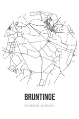 Abstract street map of Bruntinge located in Drenthe municipality of Midden-Drenthe. City map with lines