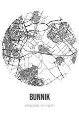 Abstract street map of Bunnik located in Utrecht municipality of Bunnik. City map with lines
