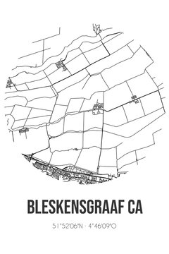 Abstract street map of Bleskensgraaf ca located in Zuid-Holland municipality of Molenlanden. City map with lines