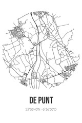 Abstract street map of De Punt located in Drenthe municipality of Tynaarlo. City map with lines