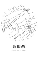 Abstract street map of De Hoeve located in Fryslan municipality of Weststellingwerf. City map with lines