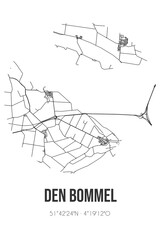 Abstract street map of Den Bommel located in Zuid-Holland municipality of Goeree-Overflakkee. City map with lines