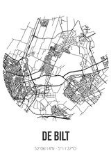Abstract street map of De Bilt located in Utrecht municipality of De Bilt. City map with lines