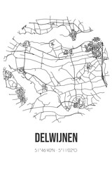 Abstract street map of Delwijnen located in Gelderland municipality of Zaltbommel. City map with lines
