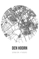Abstract street map of Den Hoorn located in Zuid-Holland municipality of Midden-Delfland. City map with lines