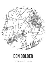 Abstract street map of Den Dolder located in Utrecht municipality of Zeist. City map with lines