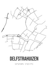 Abstract street map of Delfstrahuizen located in Fryslan municipality of De Fryske Marren. City map with lines