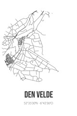 Abstract street map of Den Velde located in Overijssel municipality of Hardenberg. City map with lines