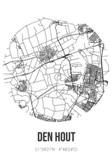 Fototapeten Abstract street map of Den Hout located in Noord-Brabant municipality of Oosterhout. City map with lines © Rezona