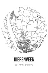 Abstract street map of Diepenveen located in Overijssel municipality of Deventer. City map with lines
