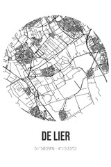 Abstract street map of De Lier located in Zuid-Holland municipality of Westland. City map with lines