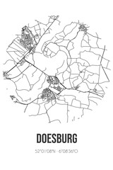 Abstract street map of Doesburg located in Gelderland municipality of Doesburg. City map with lines