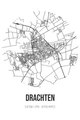 Abstract street map of Drachten located in Fryslan municipality of Smallingerland. City map with lines