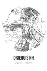 Abstract street map of Driehuis NH located in Noord-Holland municipality of Velsen. City map with lines