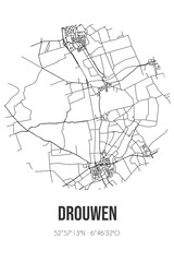 Abstract street map of Drouwen located in Drenthe municipality of Borger-Odoorn. City map with lines