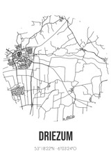 Abstract street map of Driezum located in Fryslan municipality of Dantumadiel. City map with lines