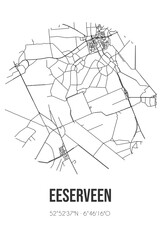 Abstract street map of Eeserveen located in Drenthe municipality of Borger-Odoorn. City map with lines