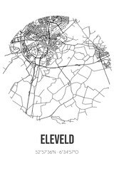 Abstract street map of Eleveld located in Drenthe municipality of Aa en Hunze. City map with lines
