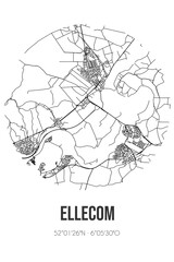 Abstract street map of Ellecom located in Gelderland municipality of Rheden. City map with lines