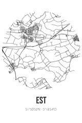 Abstract street map of Est located in Gelderland municipality of West Betuwe. City map with lines