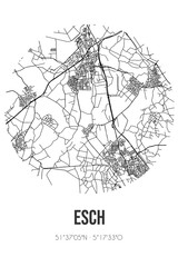 Abstract street map of Esch located in Noord-Brabant municipality of Haaren. City map with lines