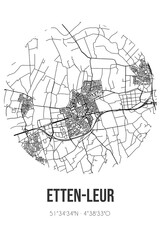 Abstract street map of Etten-Leur located in Noord-Brabant municipality of Etten-Leur. City map with lines