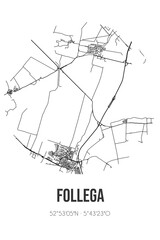Abstract street map of Follega located in Fryslan municipality of De Fryske Marren. City map with lines