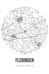 Abstract street map of Fleringen located in Overijssel municipality of Tubbergen. City map with lines