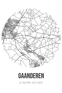 Abstract street map of Gaanderen located in Gelderland municipality of Doetinchem. City map with lines