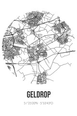 Abstract street map of Geldrop located in Noord-Brabant municipality of Geldrop-Mierlo. City map with lines