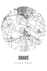 Abstract street map of Grave located in Noord-Brabant municipality of Grave. City map with lines