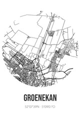 Abstract street map of Groenekan located in Utrecht municipality of De Bilt. City map with lines