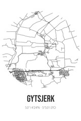 Abstract street map of Gytsjerk located in Fryslan municipality of Tytsjerksteradiel. City map with lines