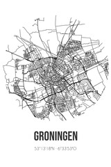 Abstract street map of Groningen located in Groningen municipality of Groningen. City map with lines