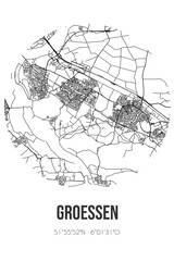 Abstract street map of Groessen located in Gelderland municipality of Duiven. City map with lines
