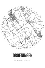 Abstract street map of Groeningen located in Noord-Brabant municipality of Boxmeer. City map with lines