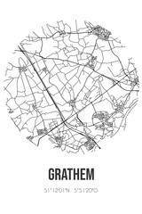 Abstract street map of Grathem located in Limburg municipality of Leudal. City map with lines
