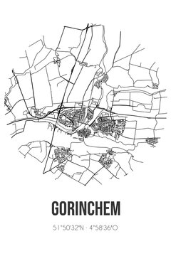 Abstract street map of Gorinchem located in Zuid-Holland municipality of Gorinchem. City map with lines